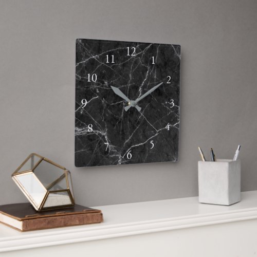 Modern black gray marble pattern square wall clock