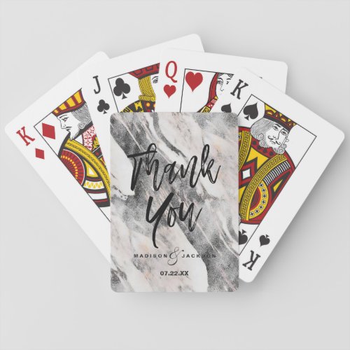 Modern Black  Gray Marble Wedding Thank You Poker Cards