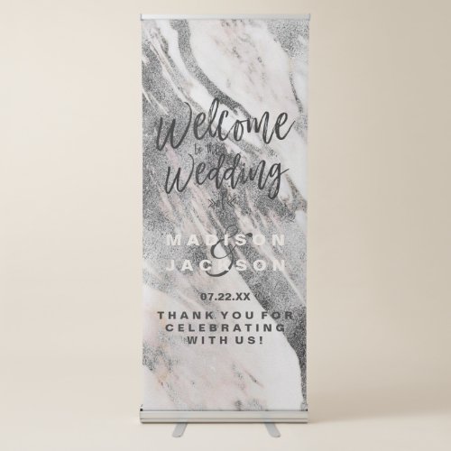 Modern Black  Gray Marble Wedding Welcome Retractable Banner