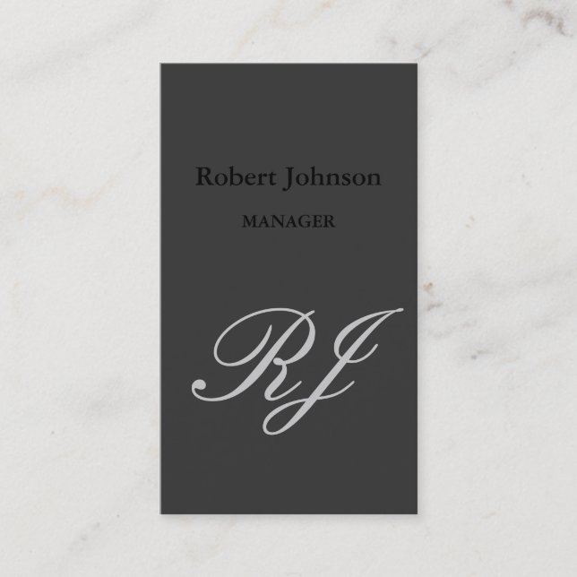 Modern Black Gray Monogram Business Card (Front)