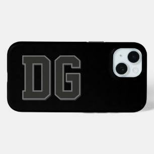 Modern Black Gray Monogram Initials iPhone 15 Case