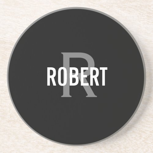 Modern black gray monogram name   coaster