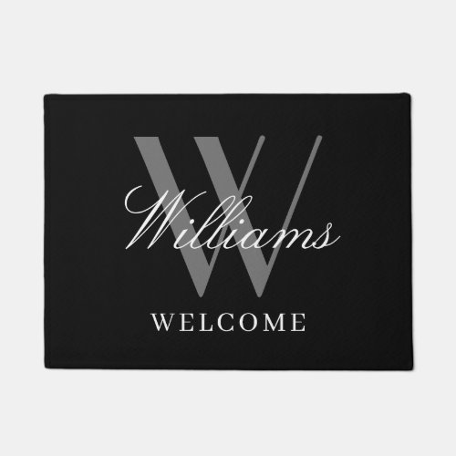 Modern Black Gray Monogram Newlyweds Name Wedding Doormat