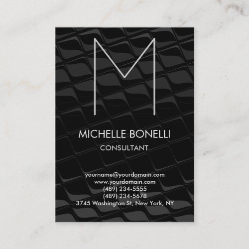 Modern black gray monogram pattern business card