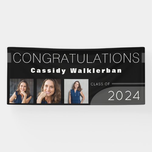 Modern Black Gray Photo Graduation Banner