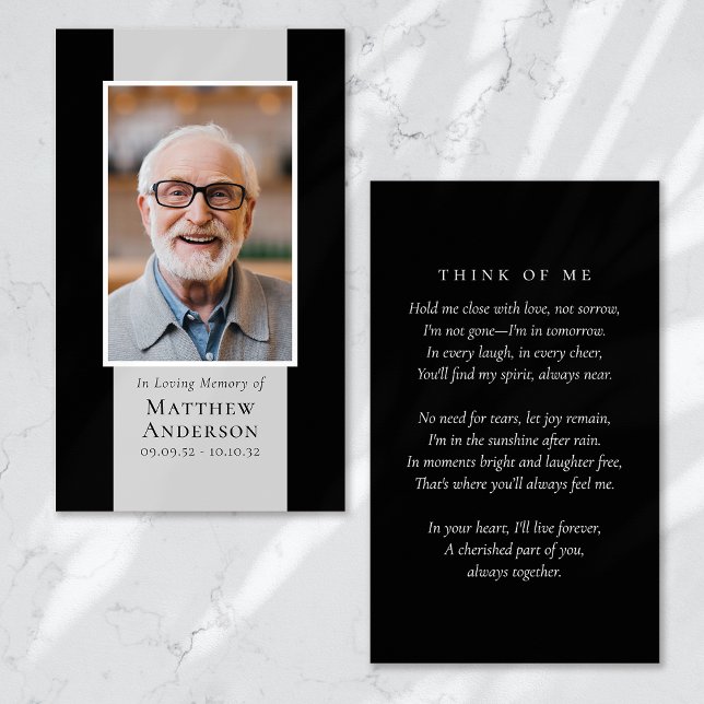 Modern Black Gray Photo Memorial Prayer Card (Creator Uploaded)