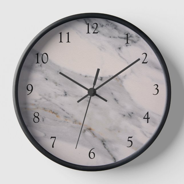 Modern black gray pink marble pattern  clock (Front)
