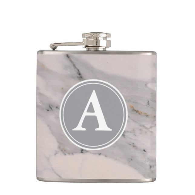 Modern black gray pink marble pattern  flask (Front)