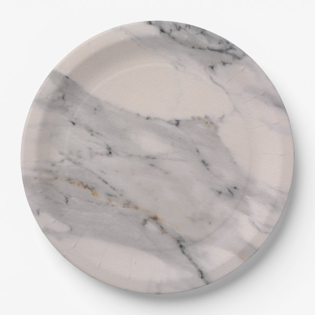 Modern black gray pink marble pattern  paper plates (Front)