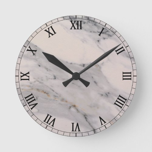 Modern black gray pink marble pattern  round clock