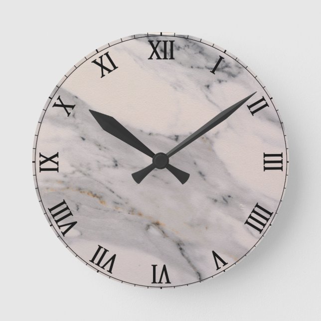 Modern black gray pink marble pattern  round clock (Front)