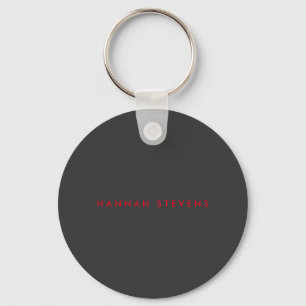 Modern Black Gray Red Professional Your Name Keychain