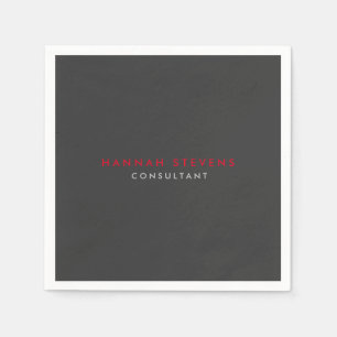 Modern Black Gray Red Professional Your Name Napkins