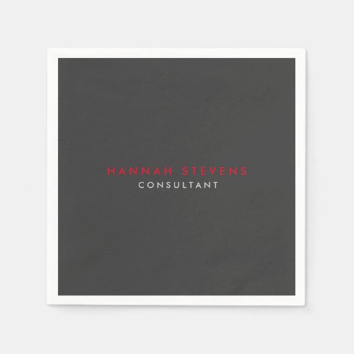 Modern Black Gray Red Professional Your Name Napkins