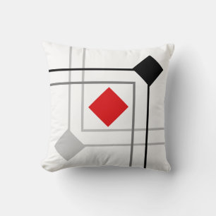 Modern Black Gray Red Squares Throw Pillow
