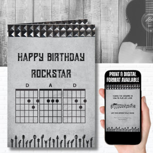 Modern Black Gray Rockstar Dad Happy Birthday Card