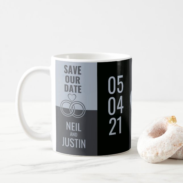 Modern Black & Gray Save The Date Coffee Mug (With Donut)