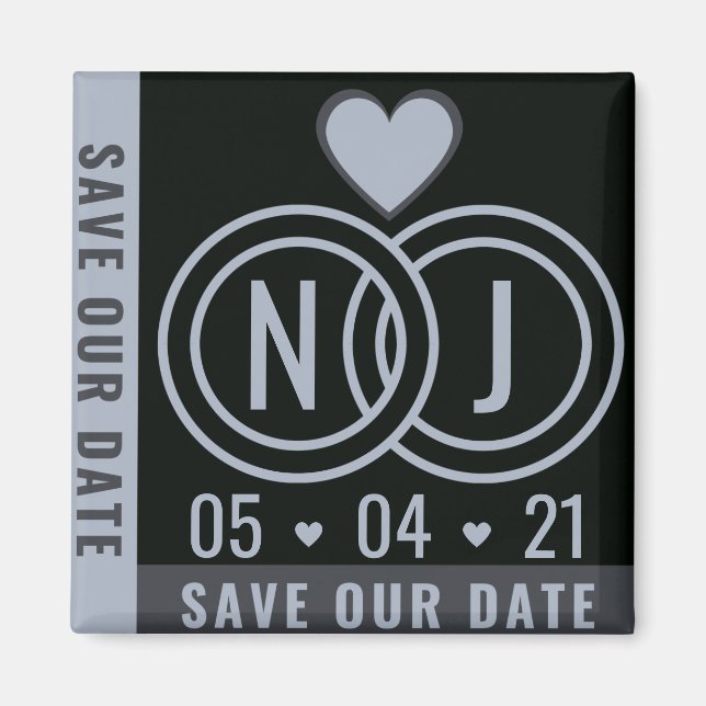Modern Black & Gray Save The Date Magnet (Front)
