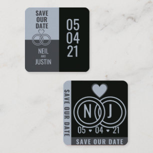 Modern Black & Gray Save The Date Square Business Card