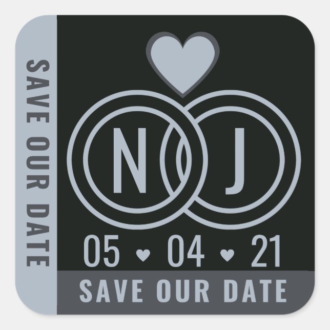 Modern Black & Gray Save The Date Square Sticker (Front)