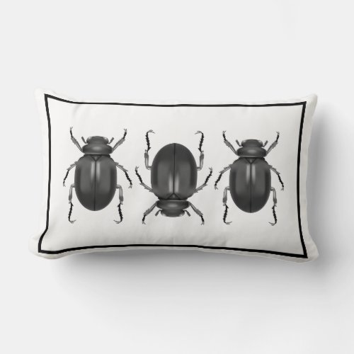 Modern Black  Gray Scarab Beetles Lumbar Pillow