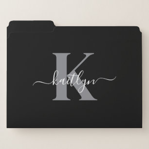 Modern Black Gray Script Monogram File Folder