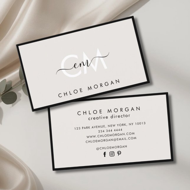 Modern black gray script signature monogram business card (Creator Uploaded)