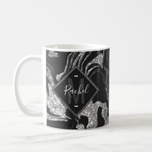 Modern Black Gray Silver Glitter Marble Coffee Mug