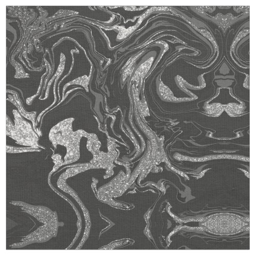 Modern Black Gray Silver Glitter Marble Fabric