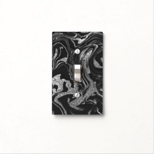 Modern Black Gray Silver Glitter Marble Light Switch Cover