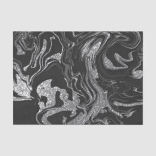 Modern Black Gray Silver Glitter Marble Tissue Paper