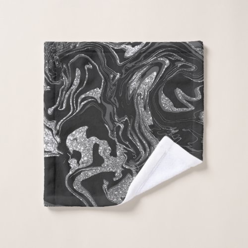 Modern Black Gray Silver Glitter Marble Wash Cloth