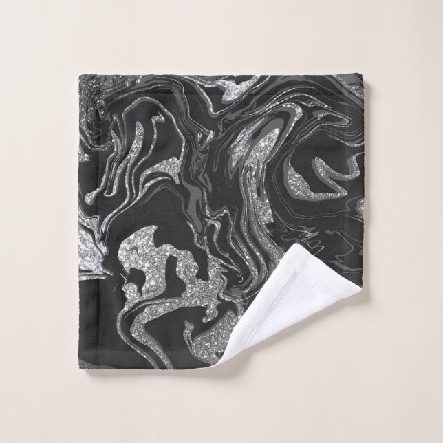 Modern Black Gray Silver Glitter Marble Wash Cloth (Wash Cloth)