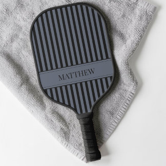Modern Black Gray Striped Cool Simple Custom Name Pickleball Paddle