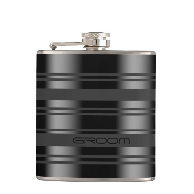 Modern Black & Gray Stripes Pattern Flask (Front)