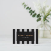 Modern Black Gray Stripes Professional Chic Business Card (Standing Front)