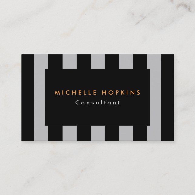 Modern Black Gray Stripes Professional Chic Business Card (Front)