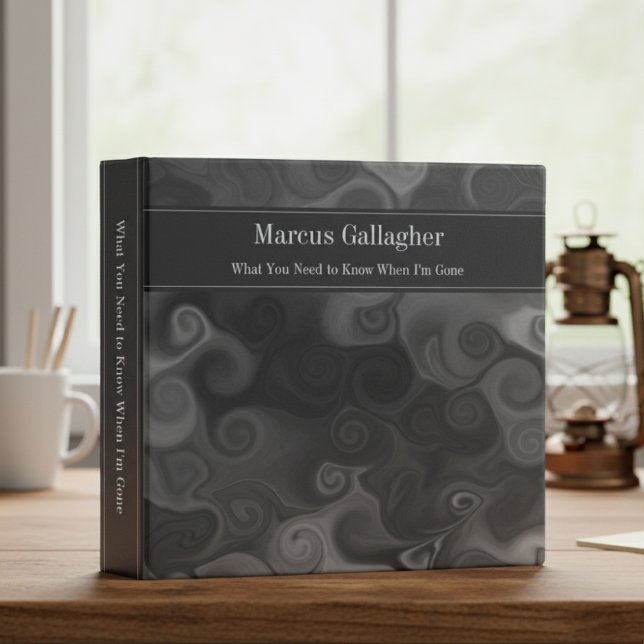 Modern Black & Gray Swirls End of Life Planner 3 Ring Binder (Creator Uploaded)
