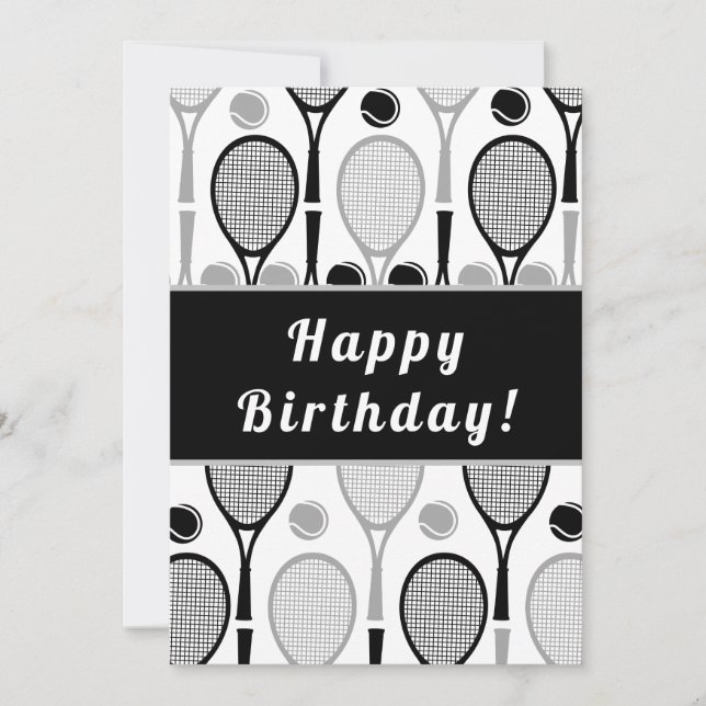 Modern Black & Gray Tennis Player Coach Birthday   (Front)