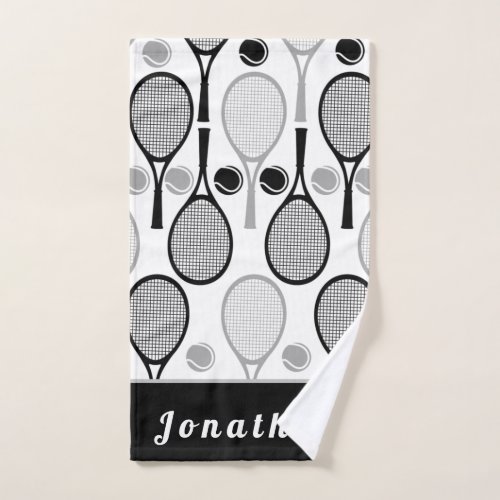 Modern Black  Gray Tennis Player Coach Dad Name Hand Towel