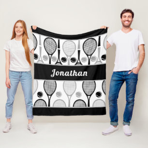 Modern Black & Gray Tennis Player Coach Name Sport Fleece Blanket