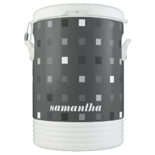 Modern Black Gray Tones Pixels Pattern Beverage Cooler