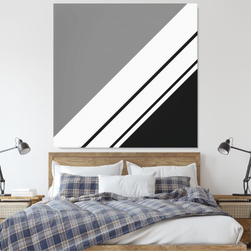 Modern Black Gray White Diagonal Racing Stripes Canvas Print