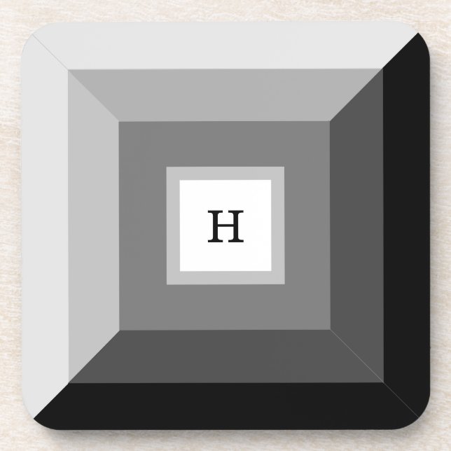 Modern Black, Gray & White Geometric Abstract Art Beverage Coaster (Front)