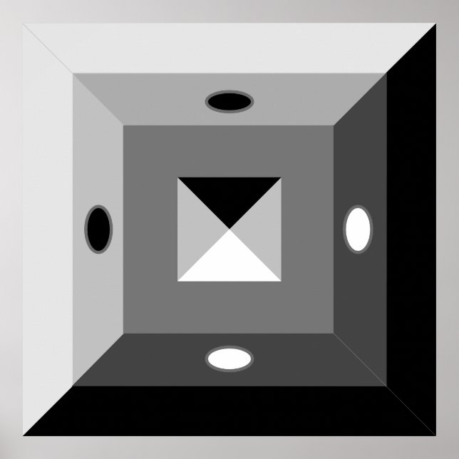 Modern Black, Gray & White Geometric Abstract Art Poster (Front)