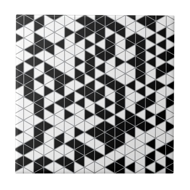 Modern Black Gray White Geometric Triangles Ceramic Tile (Front)
