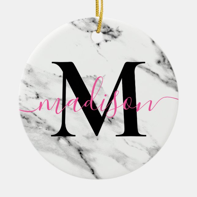 Modern black gray white marble pattern calligraphy ceramic ornament (Front)
