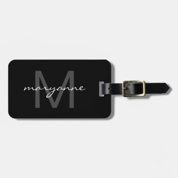 Modern Black Gray White Monogrammed Initial Name Luggage Tag by ilovedigis at Zazzle