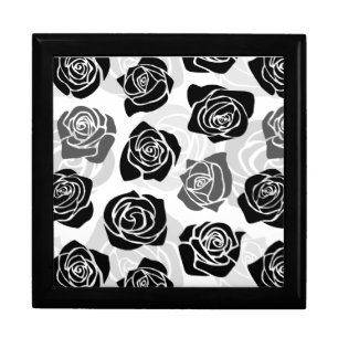 Modern Black Gray White Rose Flower Pattern Jewelry Box