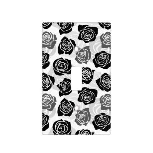 Modern Black Gray White Rose Flower Pattern Light Switch Cover